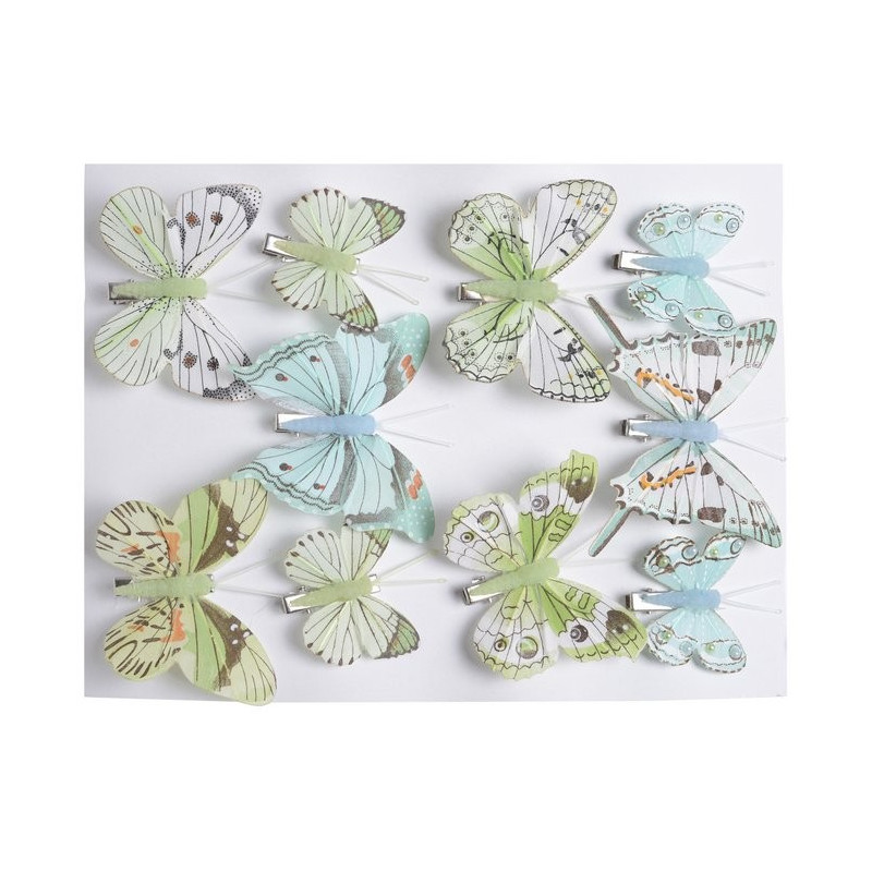 Motyl mix 8 cm - 5 cm na klipie 10 szt/kpl GR/BL