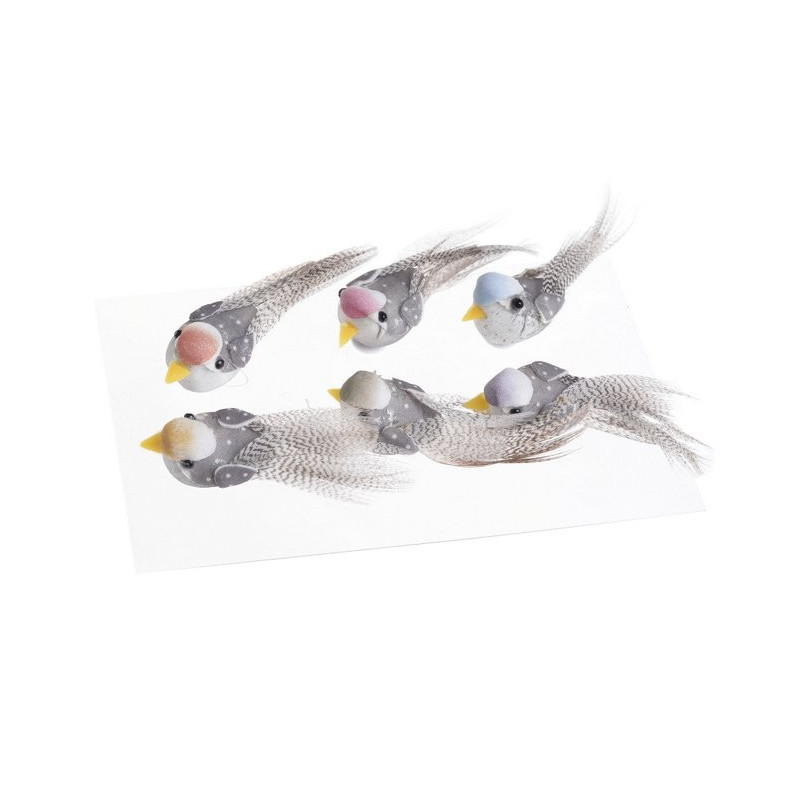 Ptaszki 4 cm na przylepcu 6 szt-kpl mix