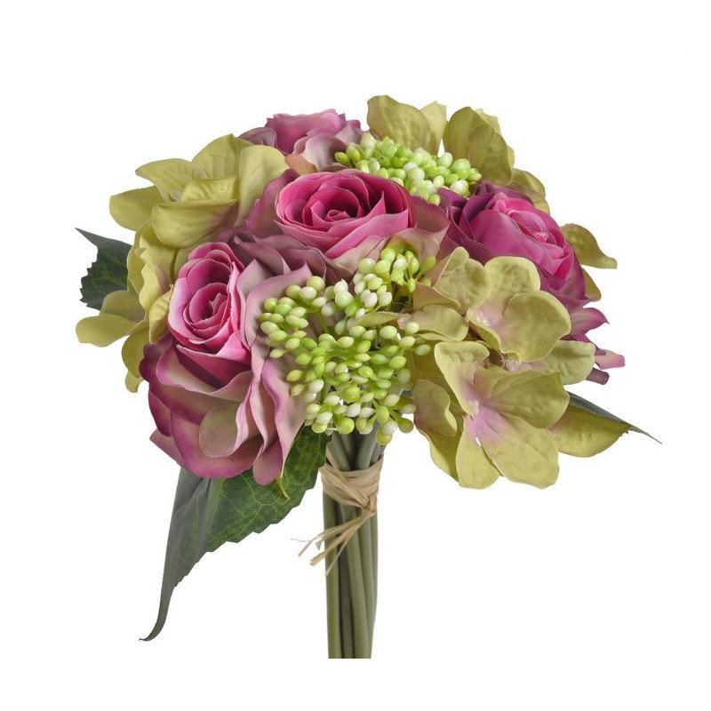 Bukiet róż z hortensją x 9, 30 cm