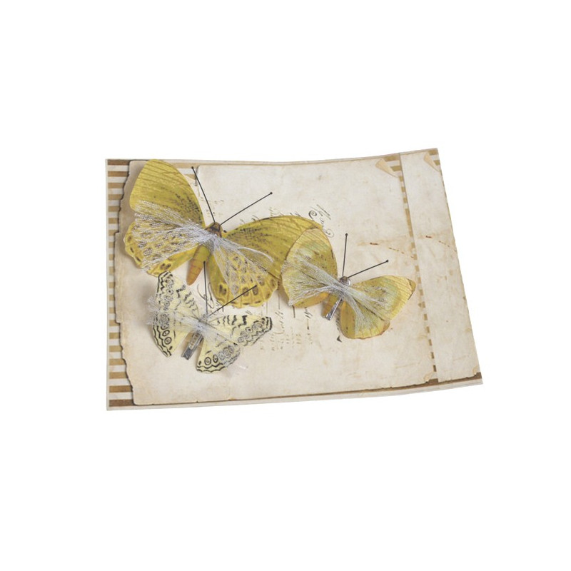 Motyl na klipie 8,5-5,5 cm, 3szt/paczka YELLOW