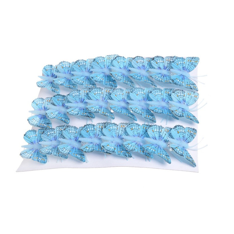 Motyl 5cm na klipie 24szt/paczka BLUE
