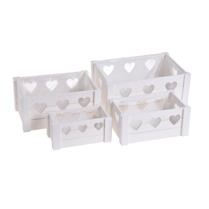 Skrzynki z sercami 4szt 34x24x16 cm WHITE