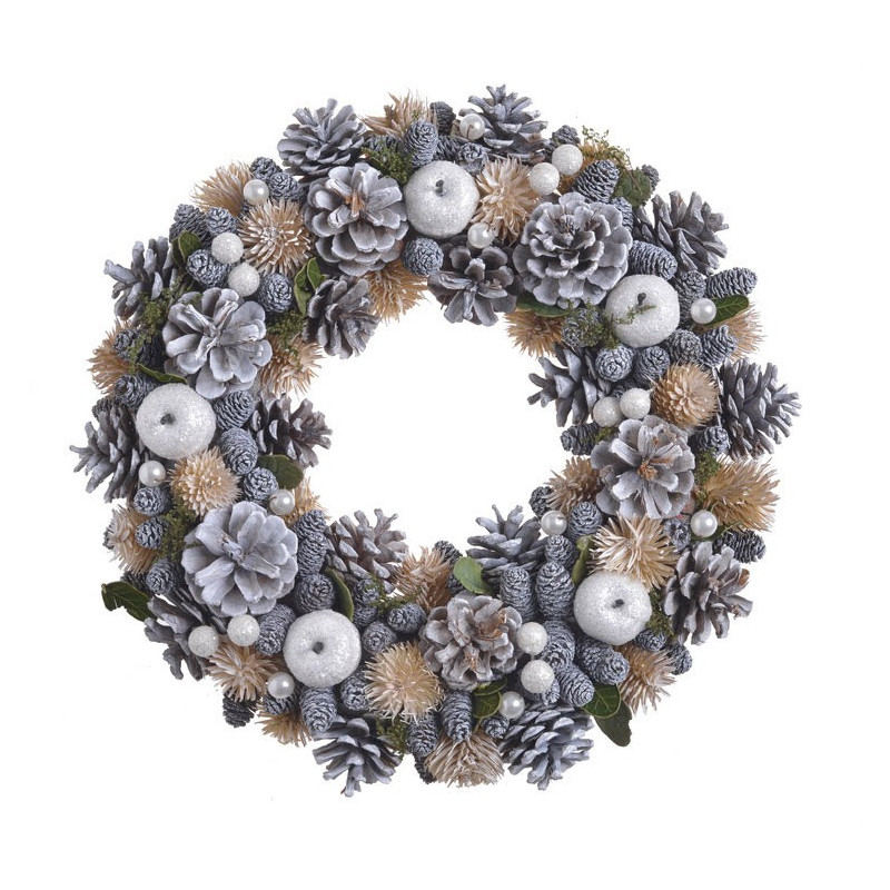 Wianek szyszki 32 cm GREEN-BEIGE - artykuł dekoracyjny