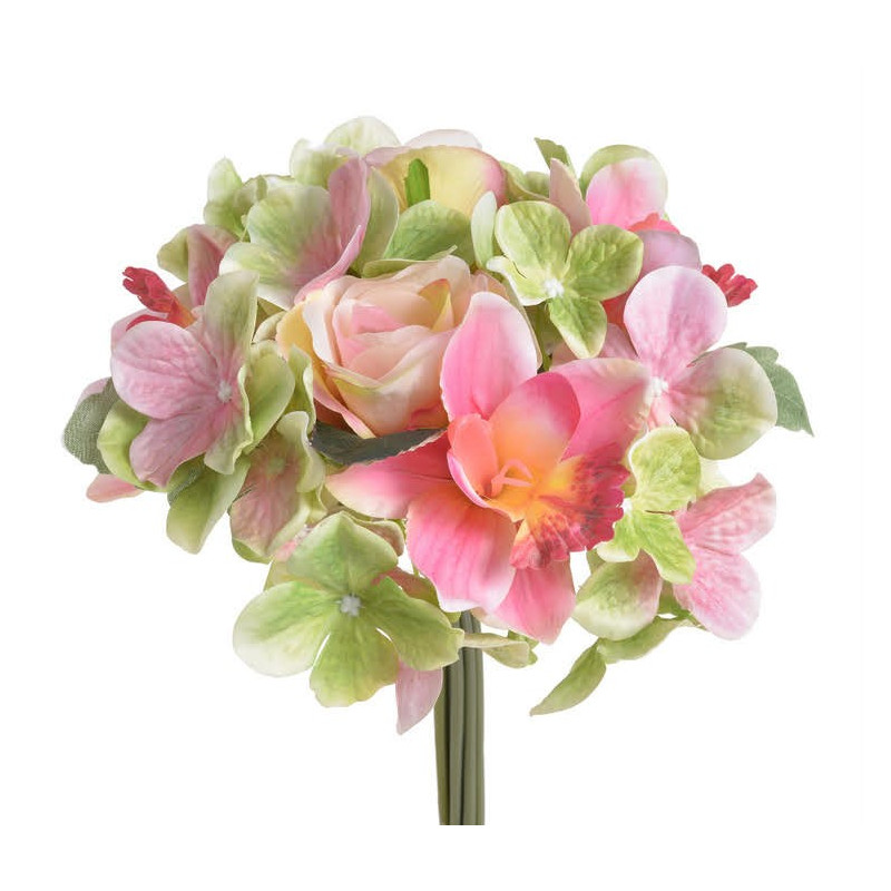 Bukiet z różą,storczykiem i hortensją..28 cm - sztuczna roślina