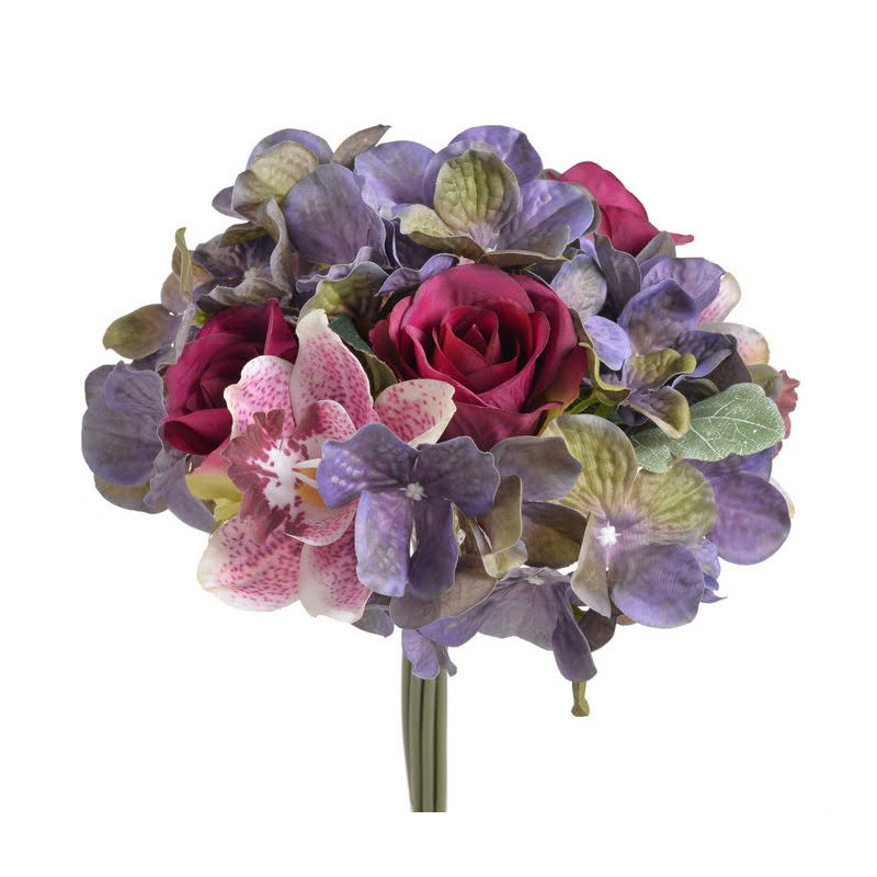 Bukiet z różą,storczykiem i hortensją..28 cm - sztuczna roślina