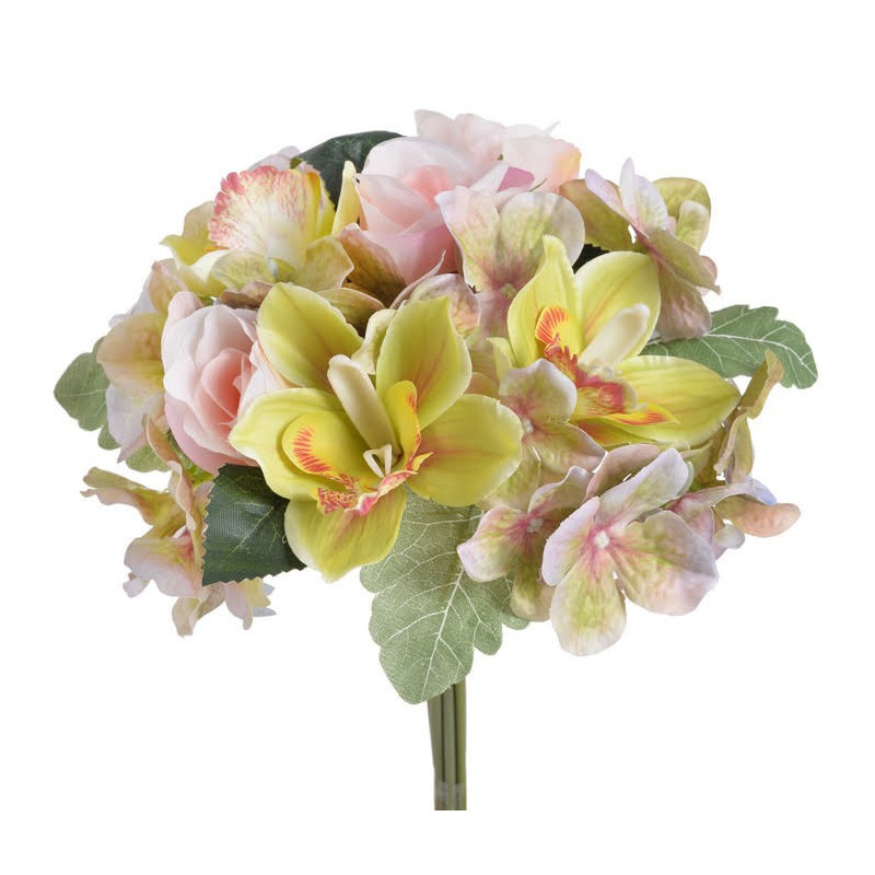 Bukiet z różą,storczykiem i hortensją..28 cm - sztuczna roślina