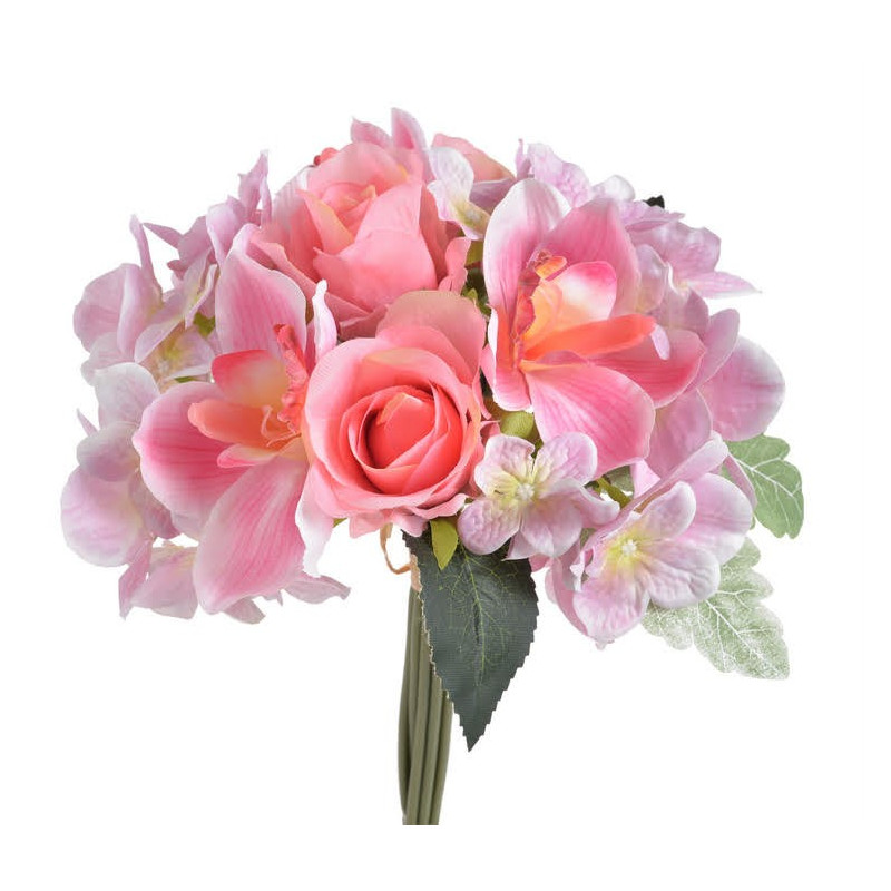 Bukiet z różą,storczykiem i hortensją..28 cm - sztuczna roślina