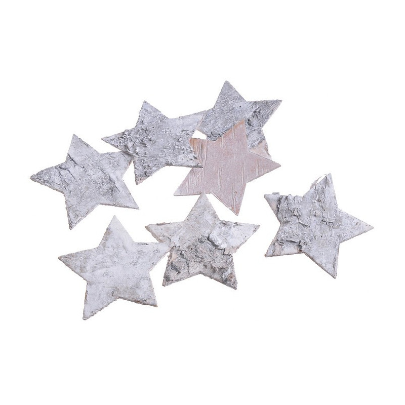 Gwiazdki 8 cm, 24szt - brzoza WYBIELANE